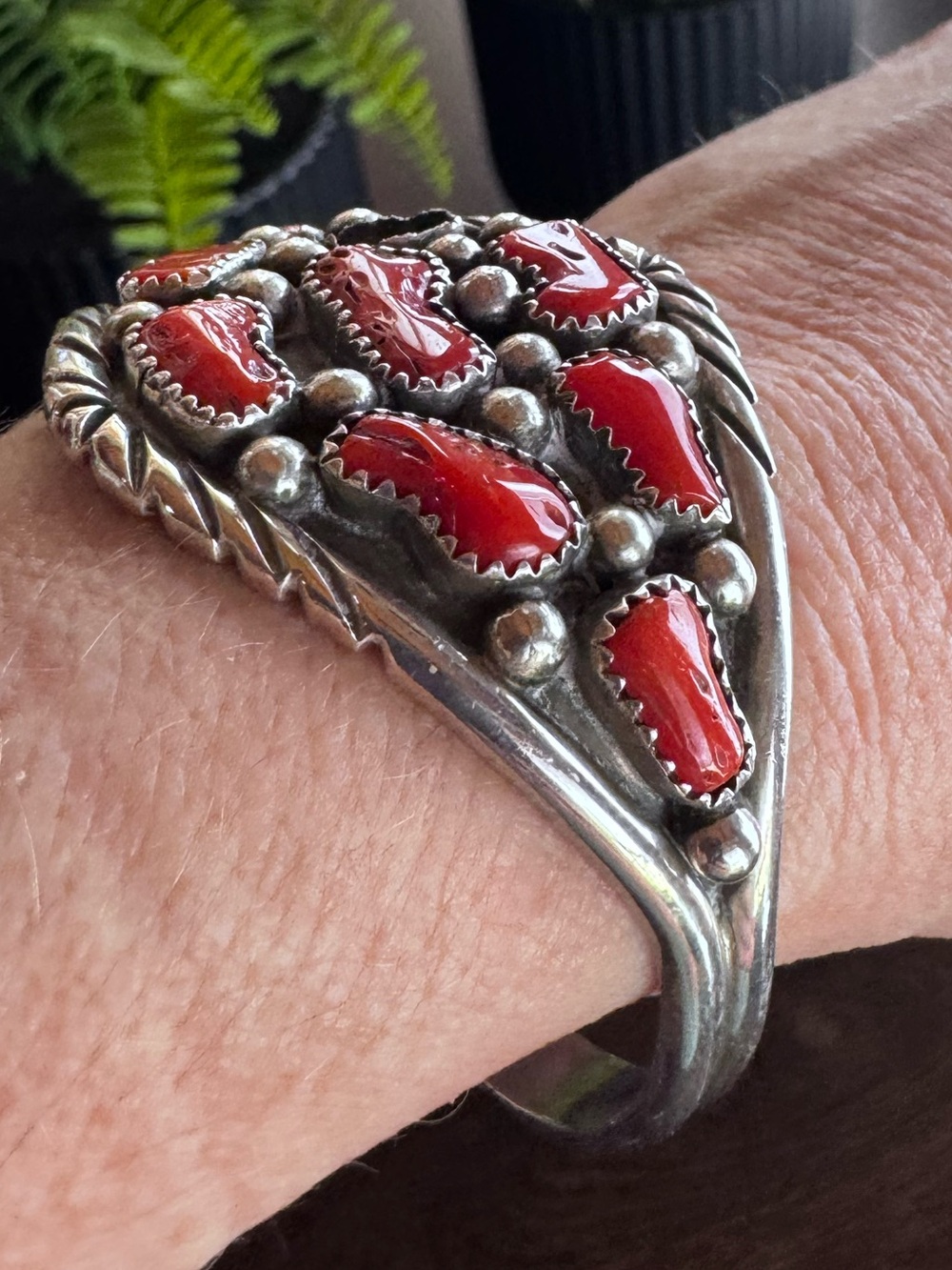 Navajo Sterling Red Coral Cuff